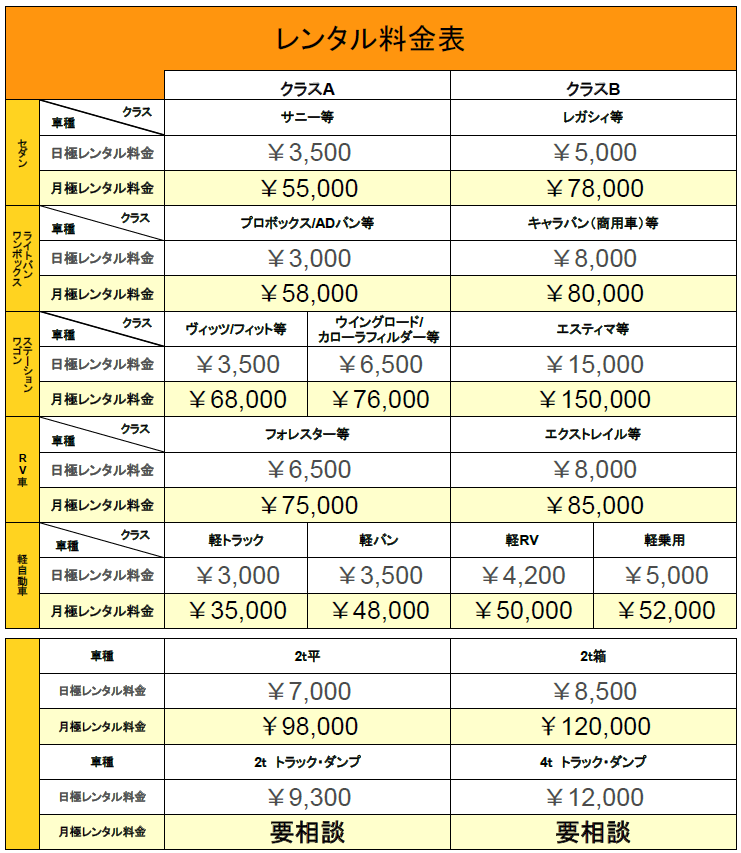 一般車両の価格表